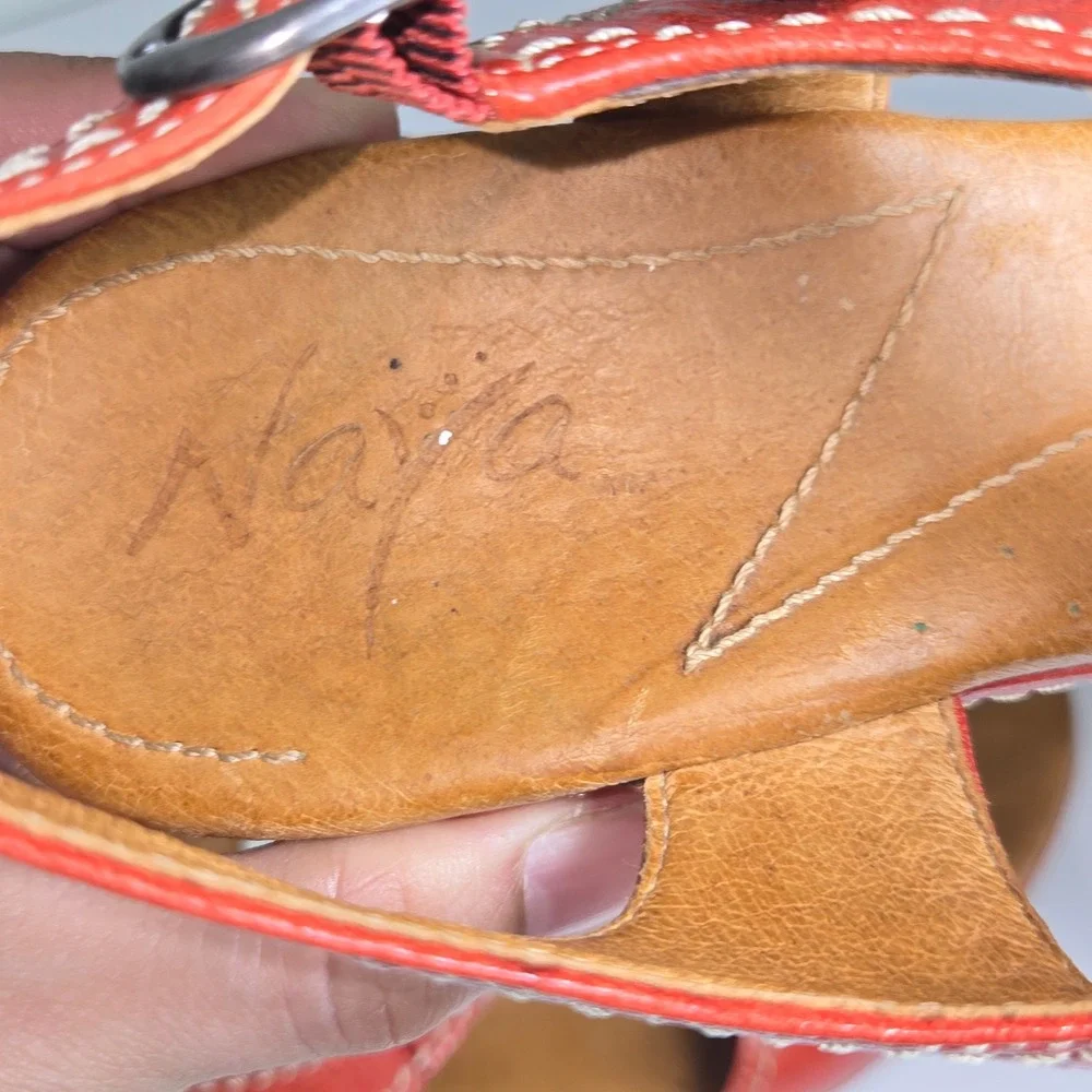 Naya Red Leather Wedge Sandals Open Toe Ankle Strap Espadrille Size 8M